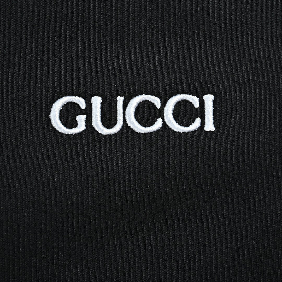 Gucci Black Embroidered Logo Zip-Up Hoodie
