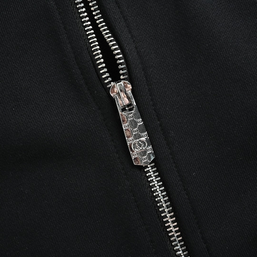 Gucci Black Embroidered Logo Zip-Up Hoodie
