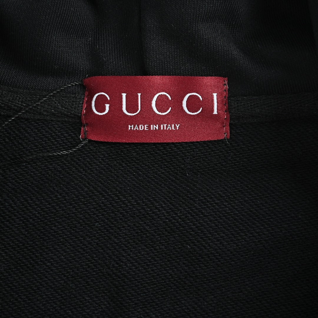 Gucci Black Embroidered Logo Zip-Up Hoodie
