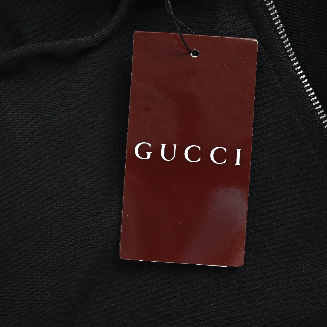 Gucci Black Embroidered Logo Zip-Up Hoodie