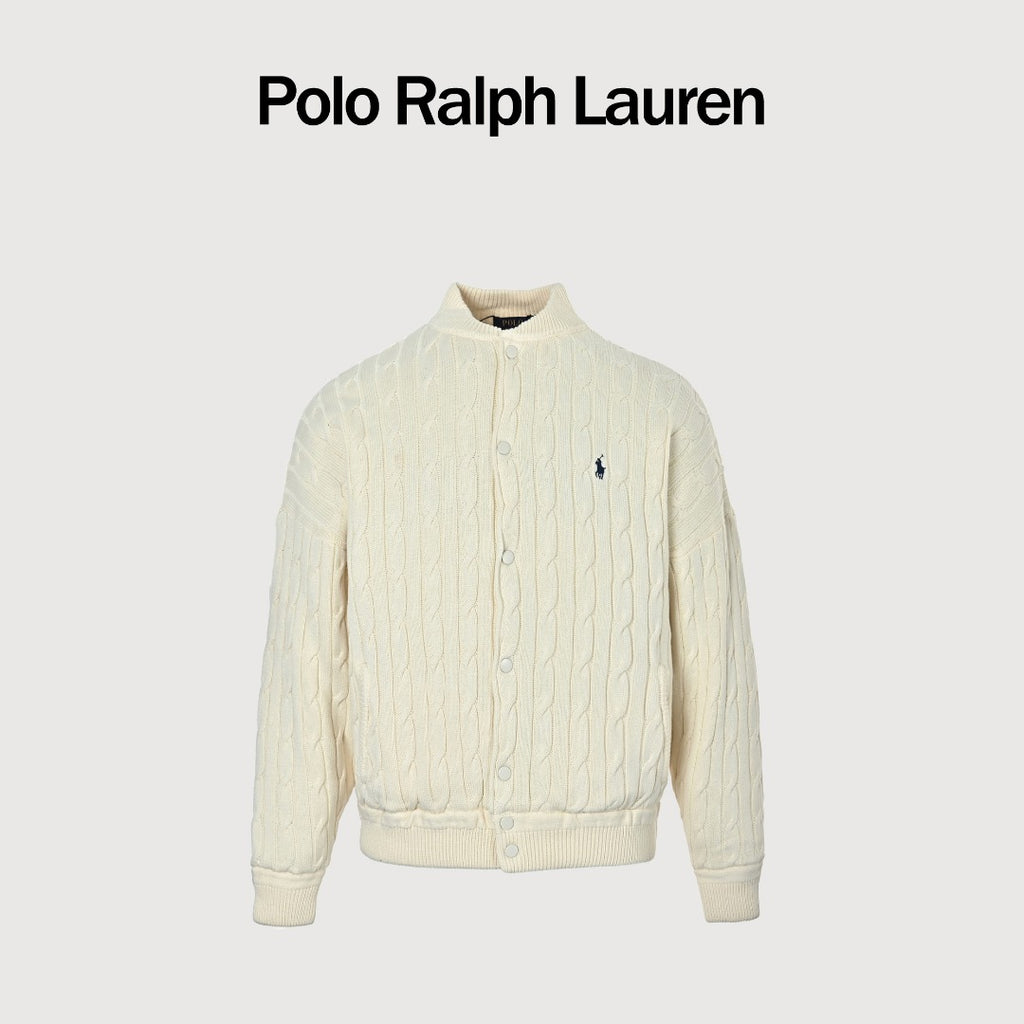 Ralph Lauren Cream Padded Cable-Knit Stand-Collar Jacket
