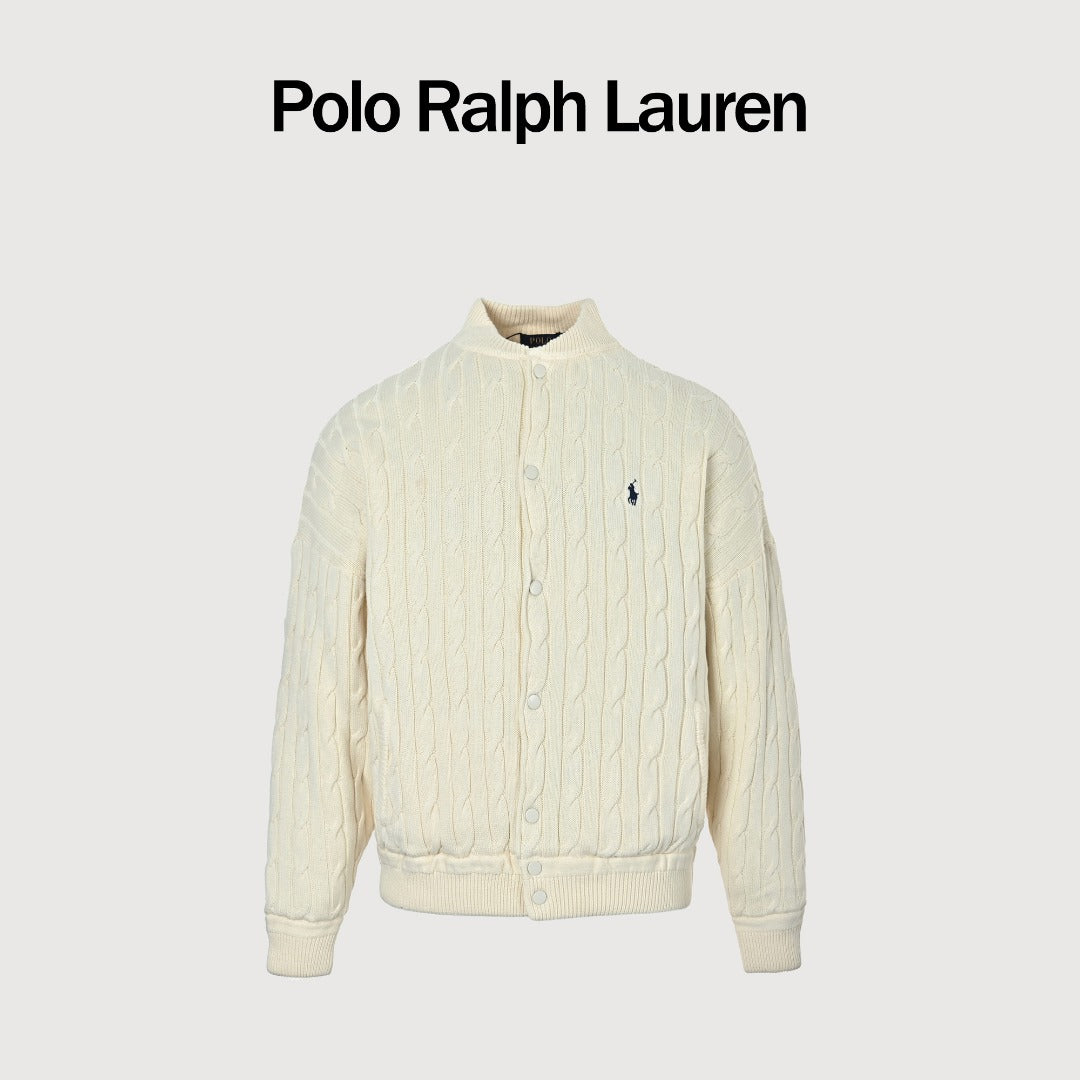 Ralph Lauren Cream Padded Cable-Knit Stand-Collar Jacket