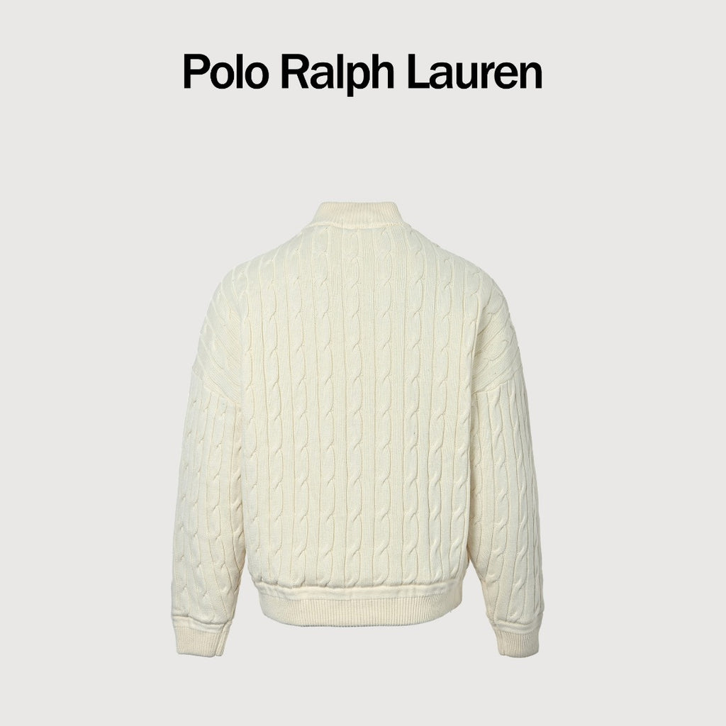 Ralph Lauren Cream Padded Cable-Knit Stand-Collar Jacket
