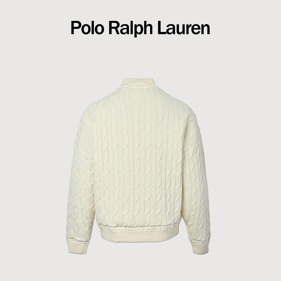 Ralph Lauren Cream Padded Cable-Knit Stand-Collar Jacket