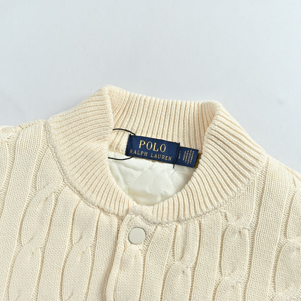 Ralph Lauren Cream Padded Cable-Knit Stand-Collar Jacket