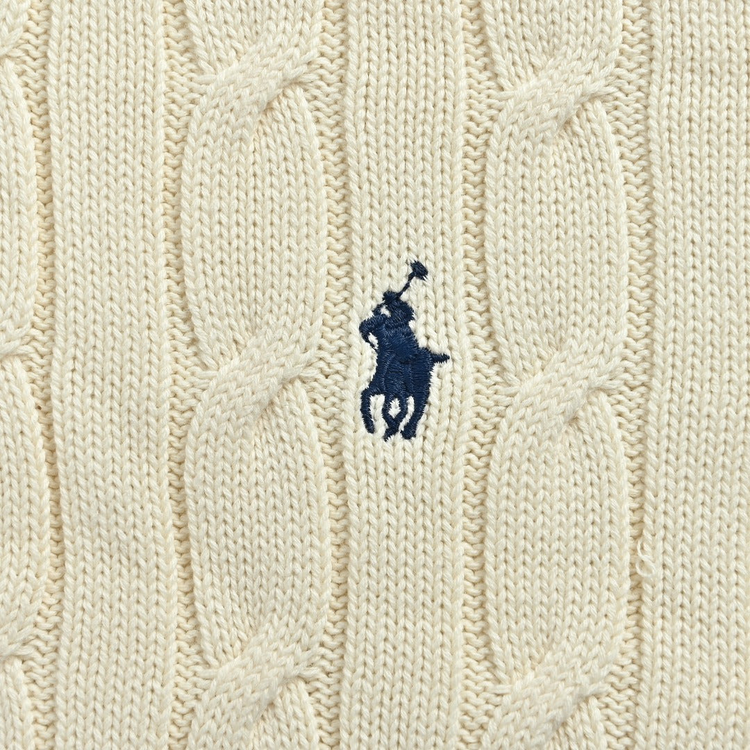 Ralph Lauren Cream Padded Cable-Knit Stand-Collar Jacket