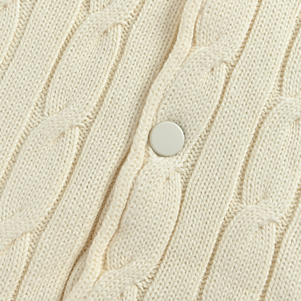 Ralph Lauren Cream Padded Cable-Knit Stand-Collar Jacket