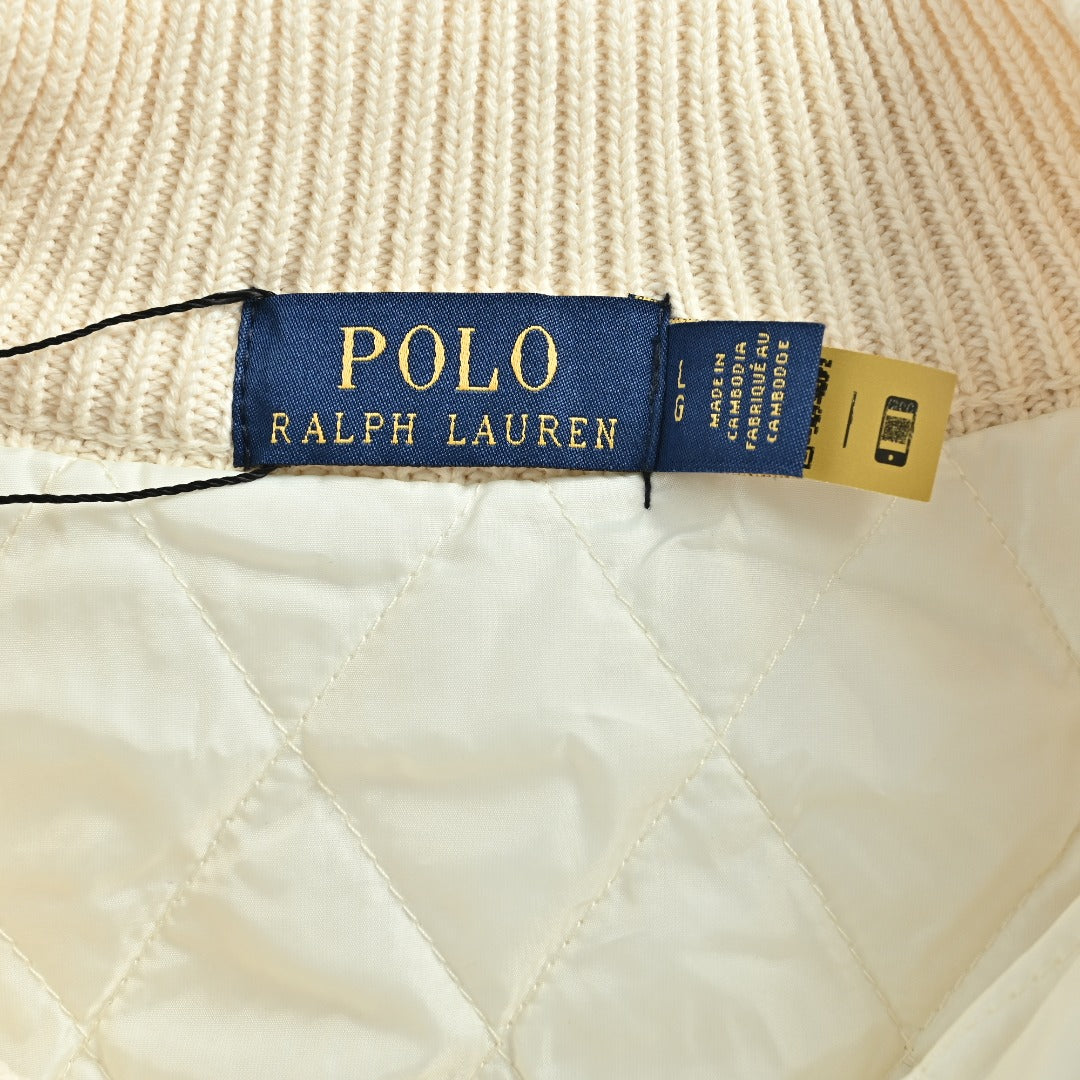 Ralph Lauren Cream Padded Cable-Knit Stand-Collar Jacket