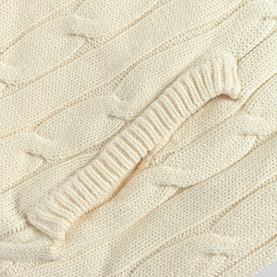 Ralph Lauren Cream Padded Cable-Knit Stand-Collar Jacket