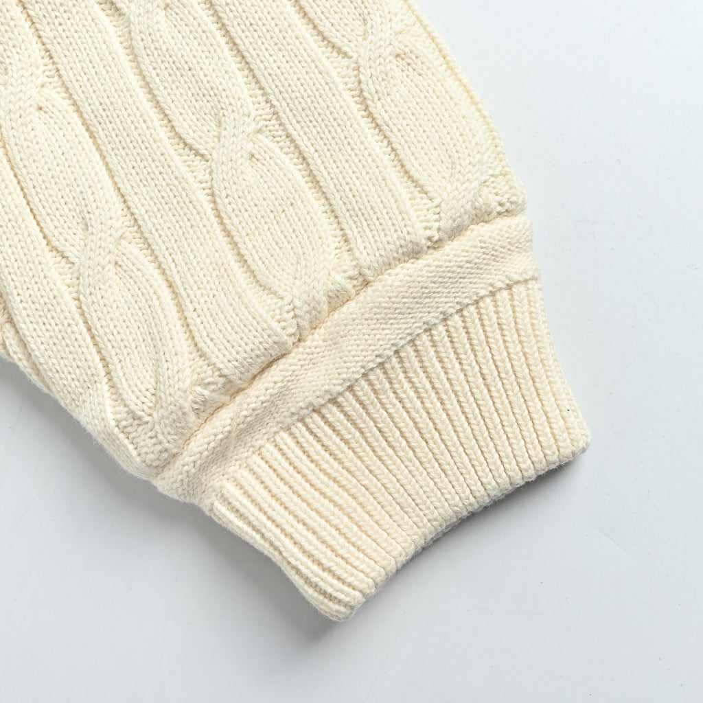 Ralph Lauren Cream Padded Cable-Knit Stand-Collar Jacket