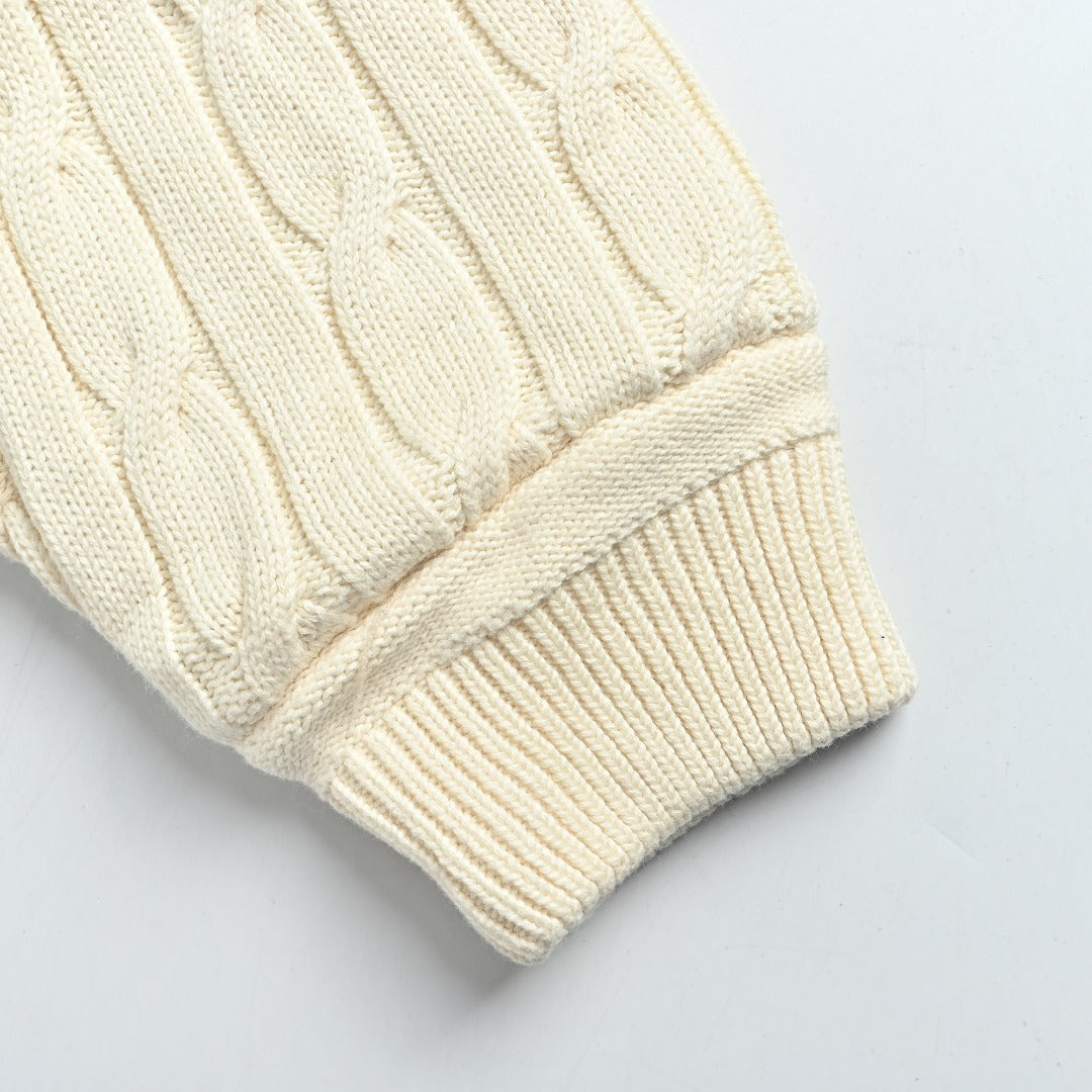 Ralph Lauren Cream Padded Cable-Knit Stand-Collar Jacket