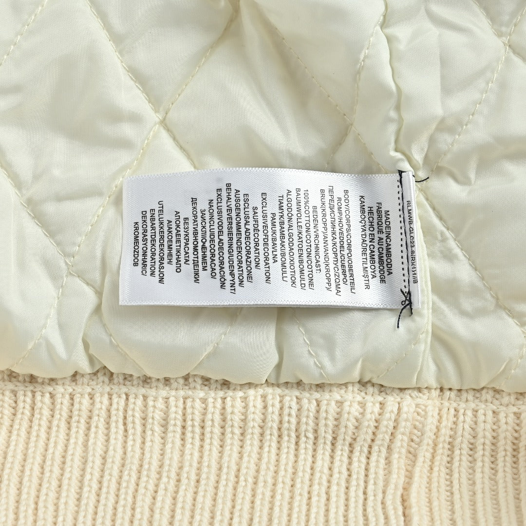 Ralph Lauren Cream Padded Cable-Knit Stand-Collar Jacket