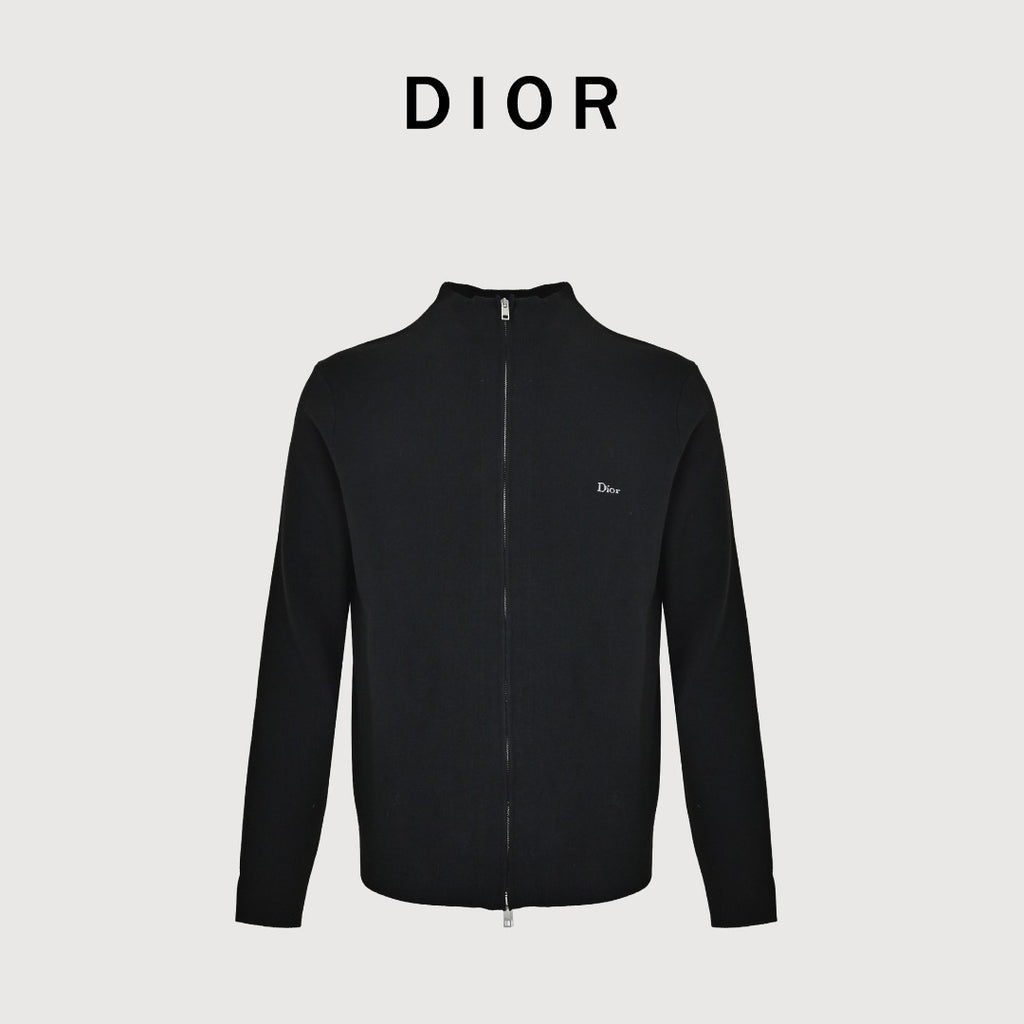 Dior Black CD Logo Stand-Collar Zip-Up Knit Cardigan