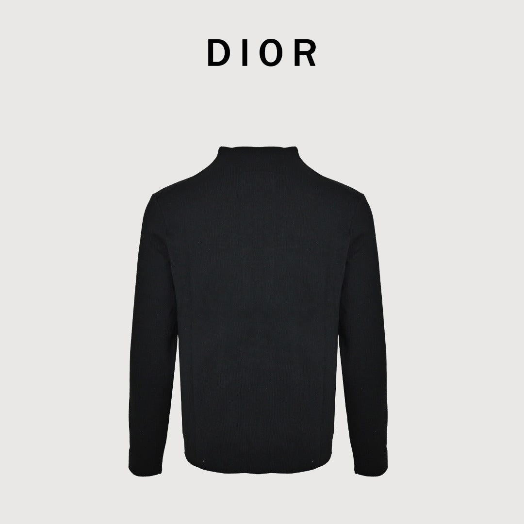Dior Black CD Logo Stand-Collar Zip-Up Knit Cardigan