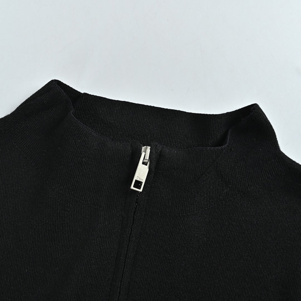 Dior Black CD Logo Stand-Collar Zip-Up Knit Cardigan