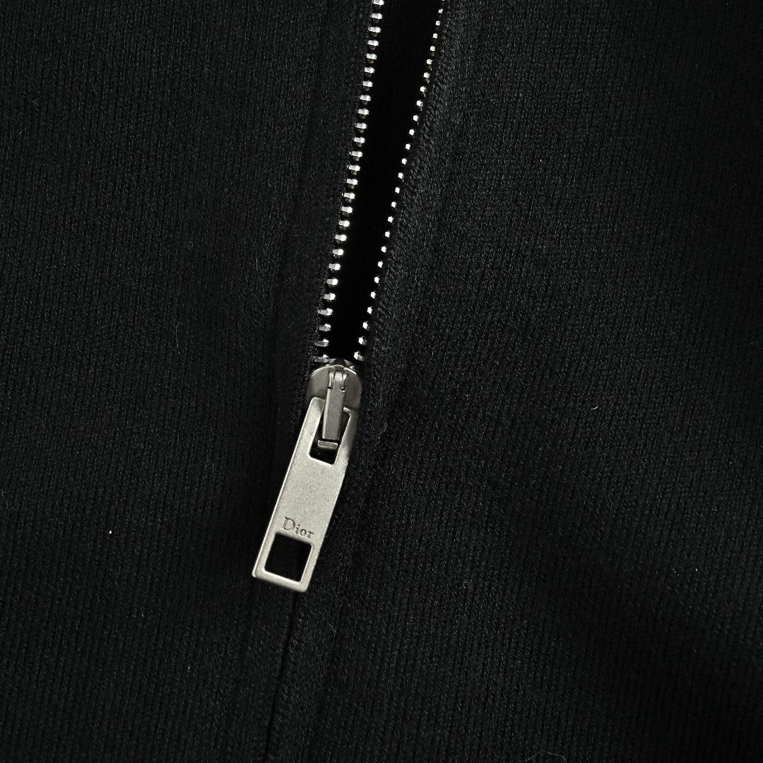 Dior Black CD Logo Stand-Collar Zip-Up Knit Cardigan