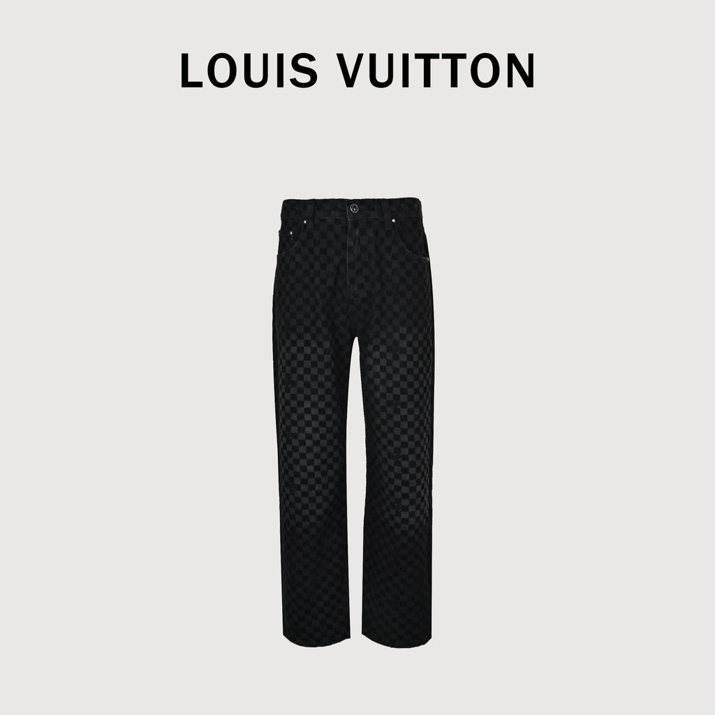 Louis Vuitton Mosaic Flocked Checkerboard Panel Jeans