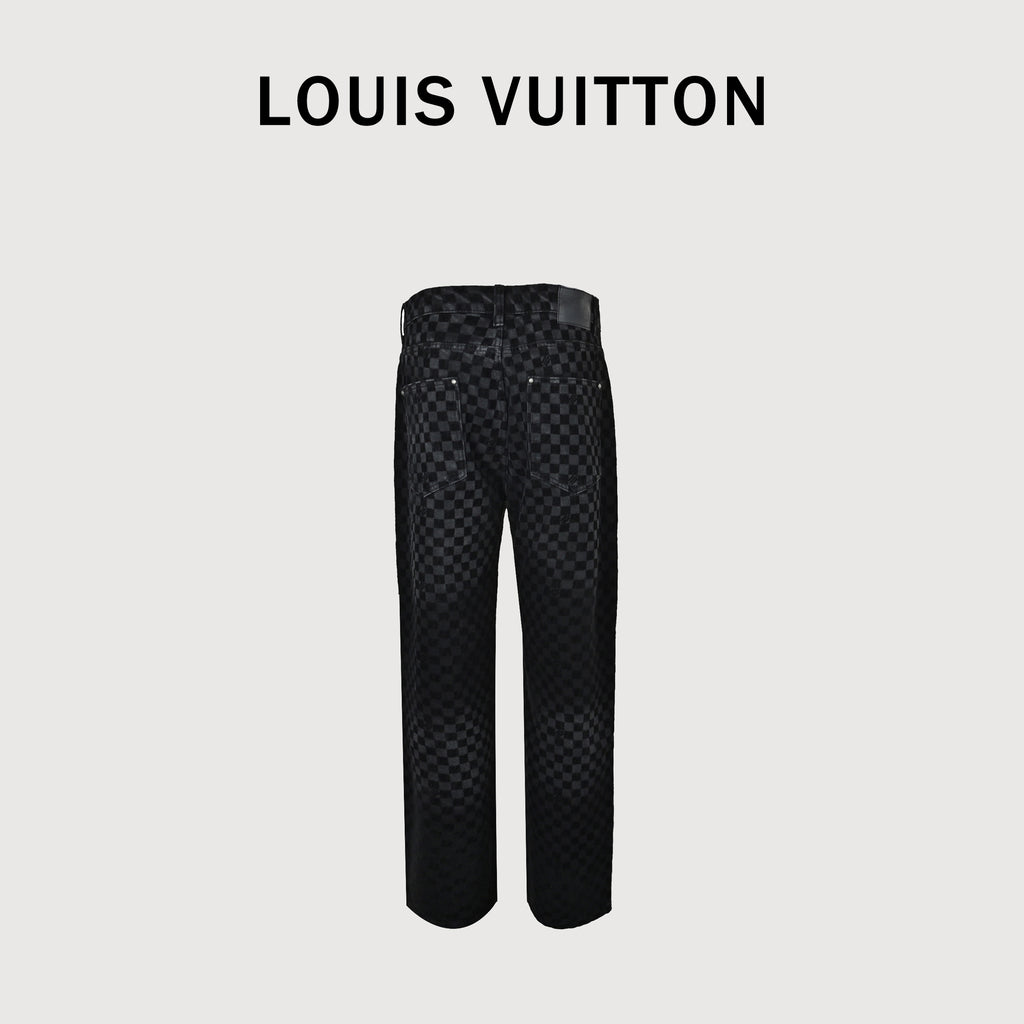 Louis Vuitton Mosaic Flocked Checkerboard Panel Jeans