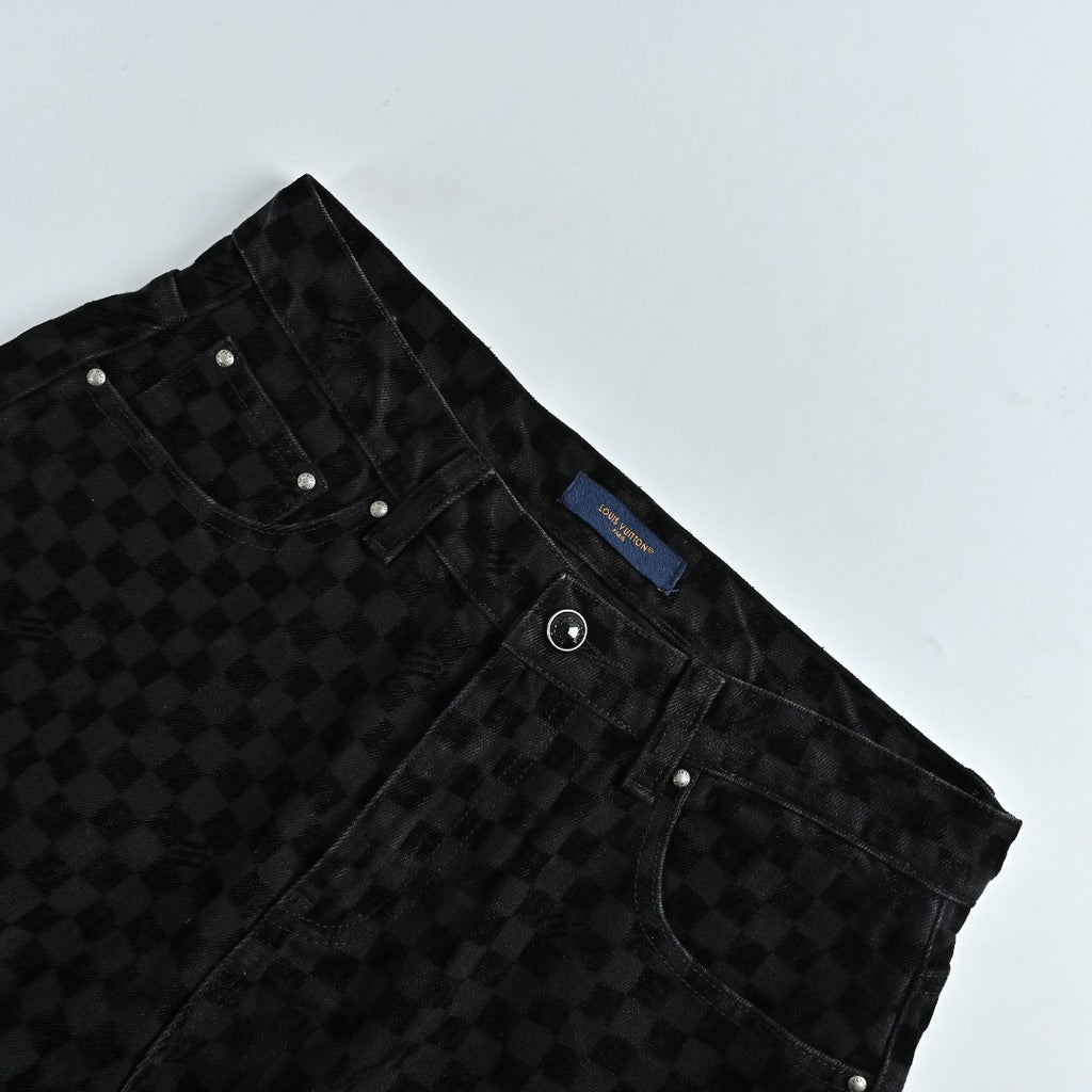 Louis Vuitton Mosaic Flocked Checkerboard Panel Jeans