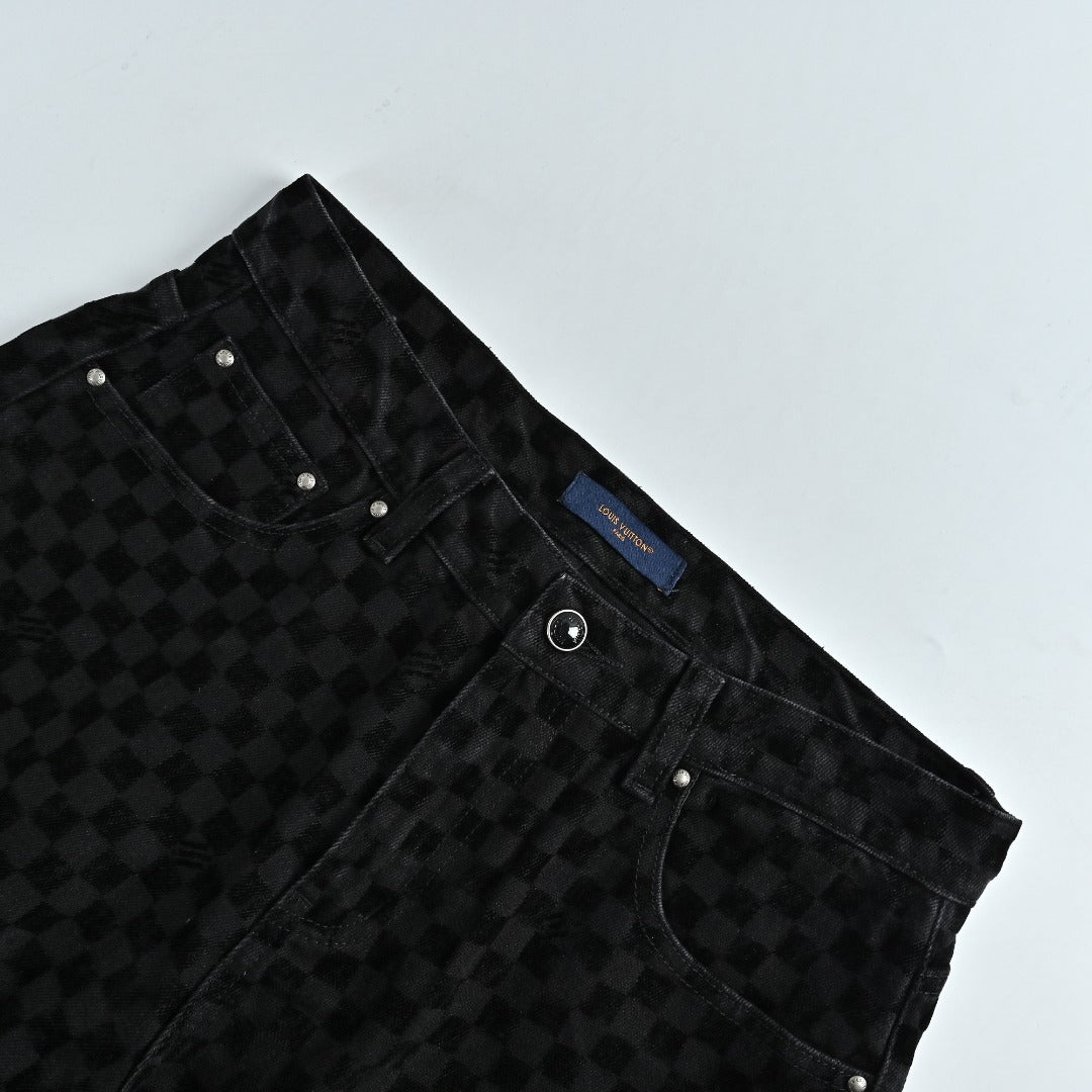 Louis Vuitton Mosaic Flocked Checkerboard Panel Jeans