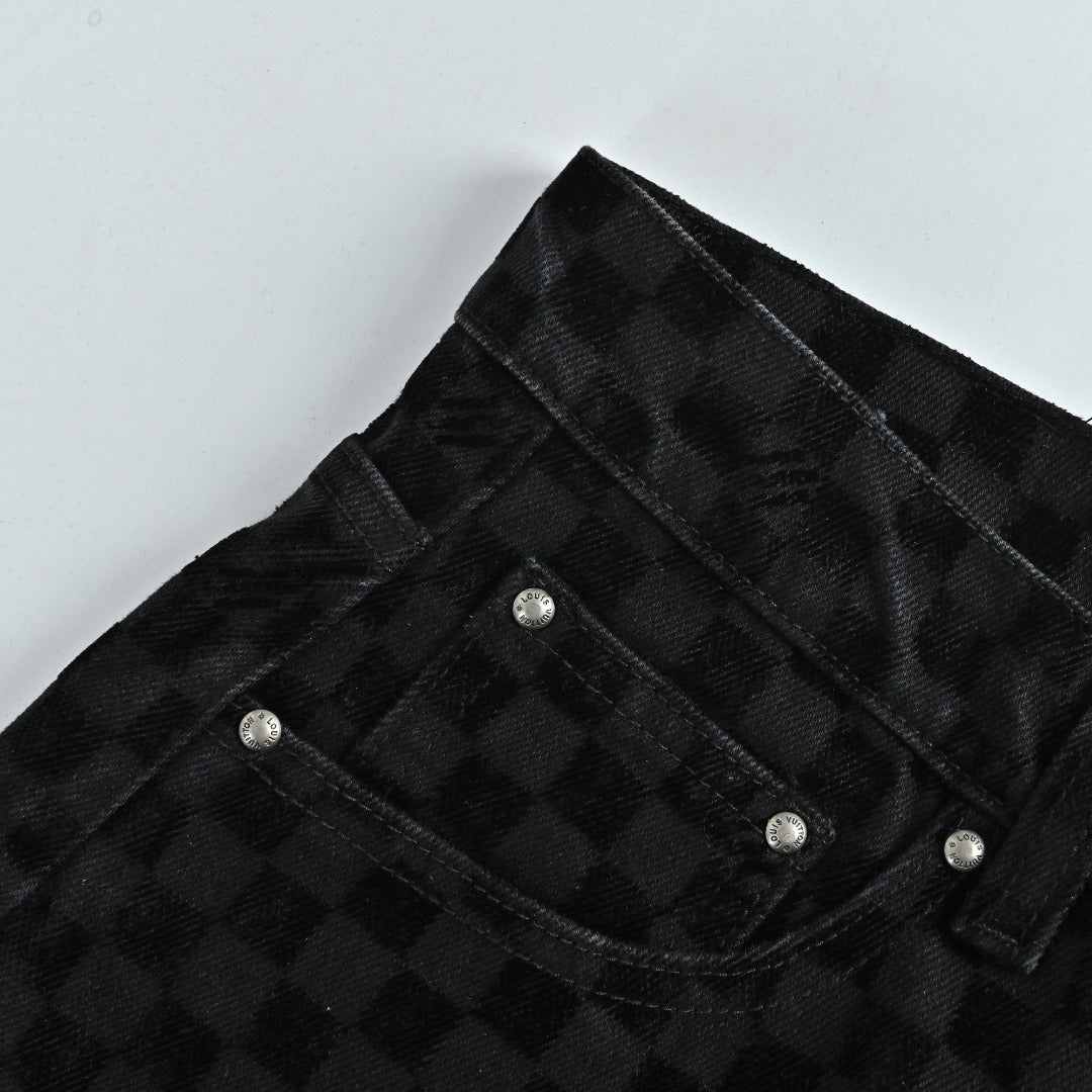 Louis Vuitton Mosaic Flocked Checkerboard Panel Jeans