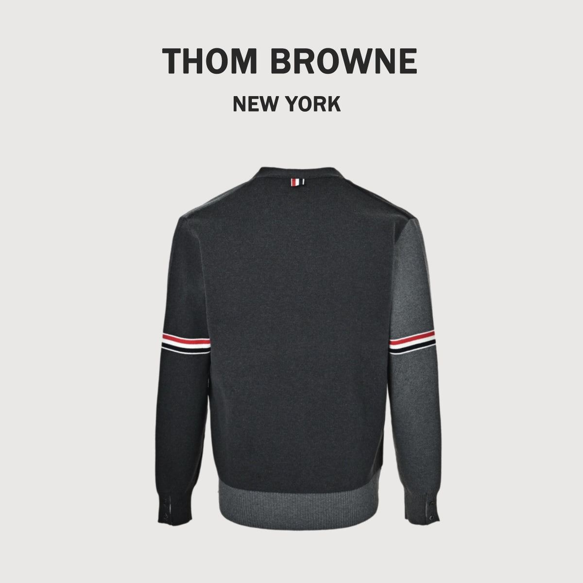 Thom Browne Two-Tone V-Neck Cardigan with Striped Sleeve Trim
