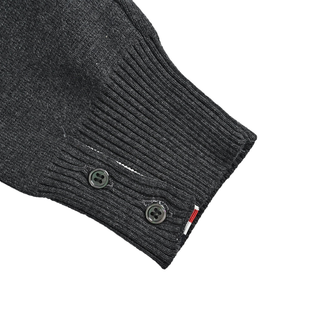 Thom Browne Two-Tone V-Neck Cardigan with Striped Sleeve Trim