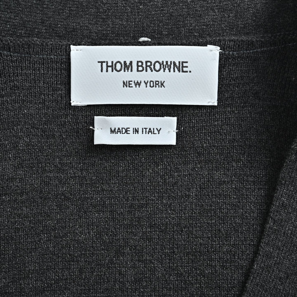 Thom Browne Two-Tone V-Neck Cardigan with Striped Sleeve Trim