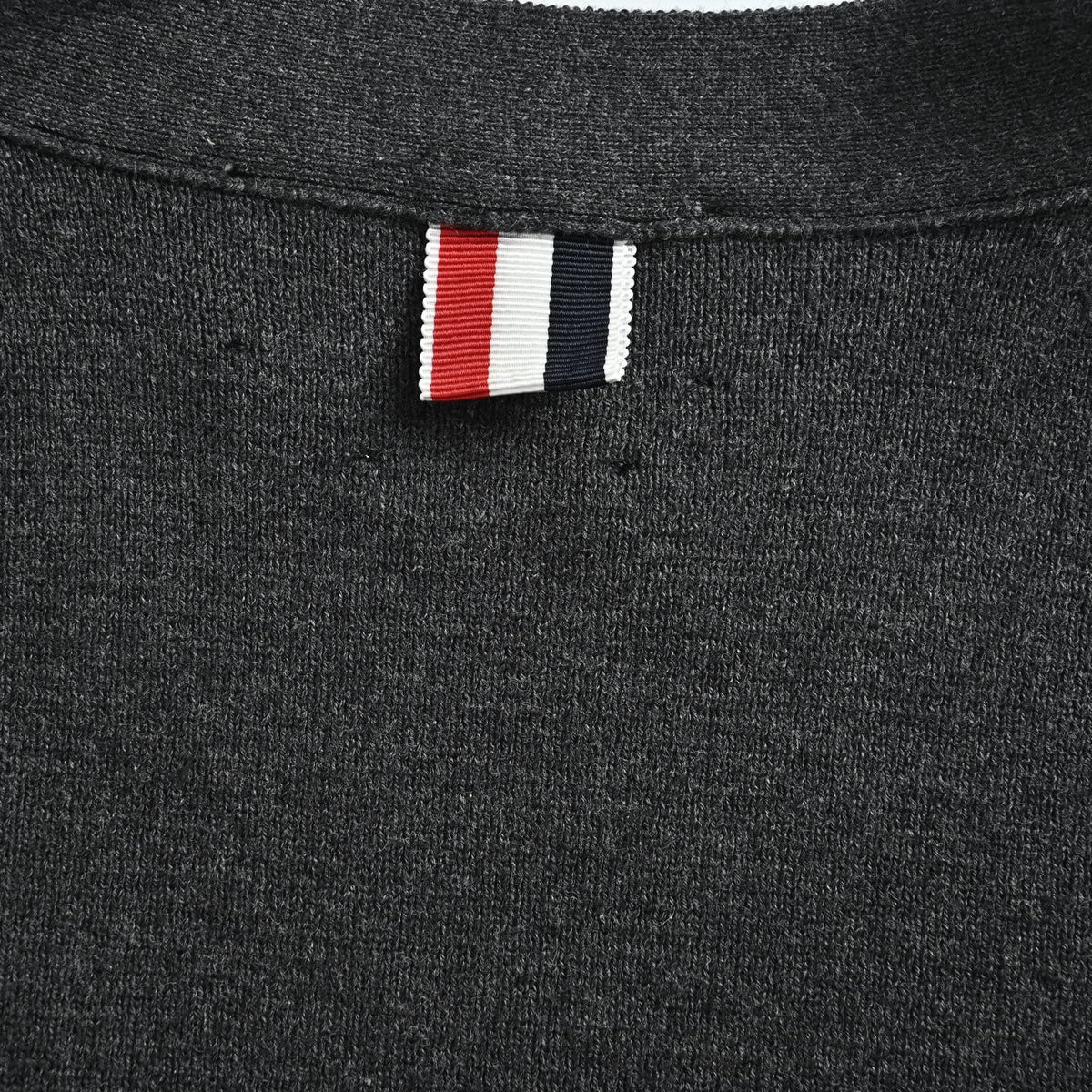 Thom Browne Two-Tone V-Neck Cardigan with Striped Sleeve Trim