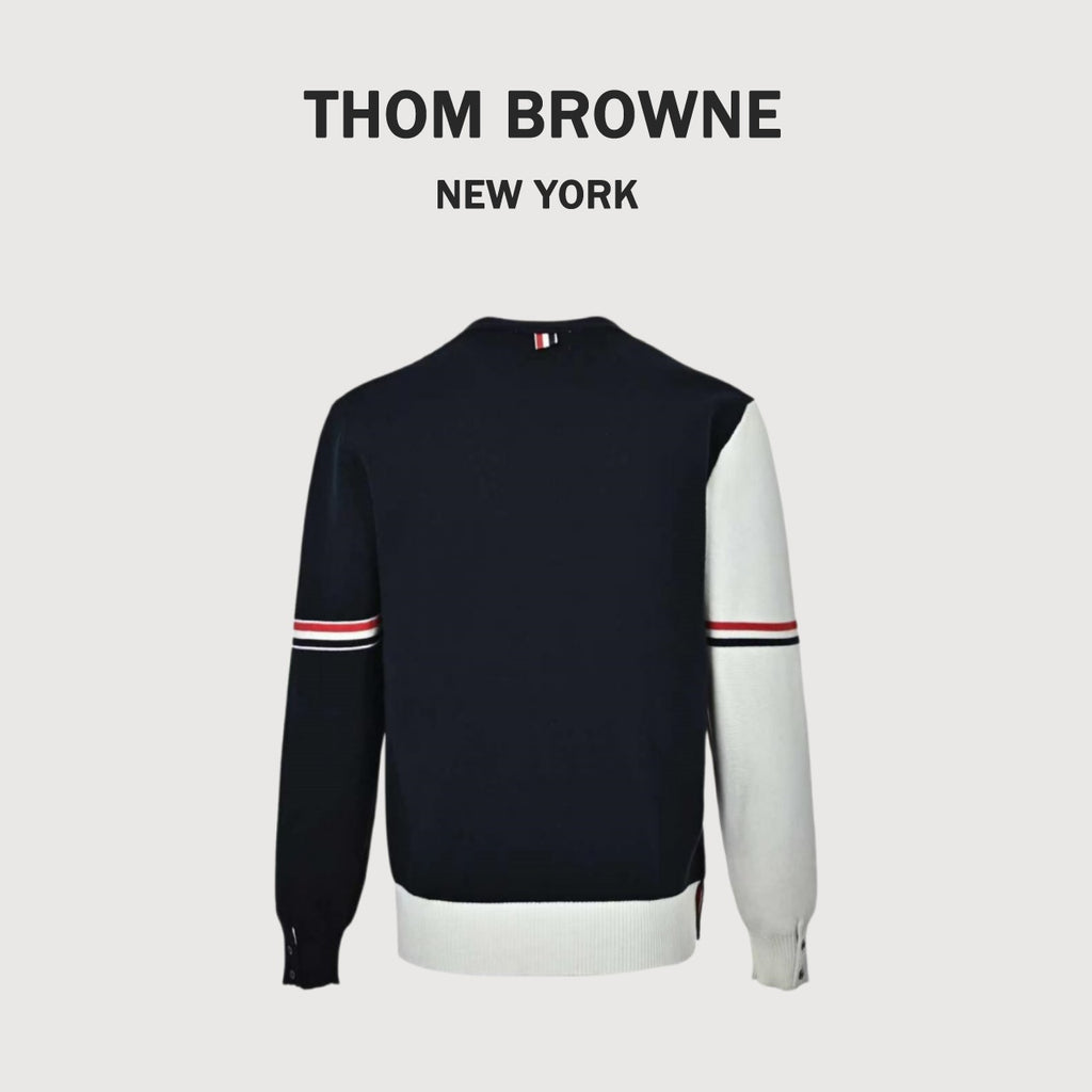 Thom Browne Dark & White Color-Block V-Neck Cardigan