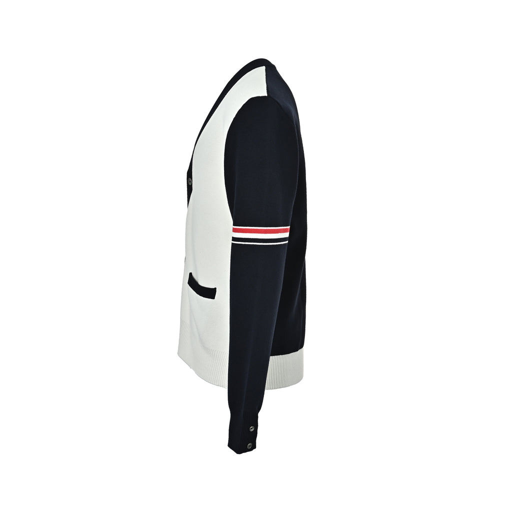 Thom Browne Dark & White Color-Block V-Neck Cardigan