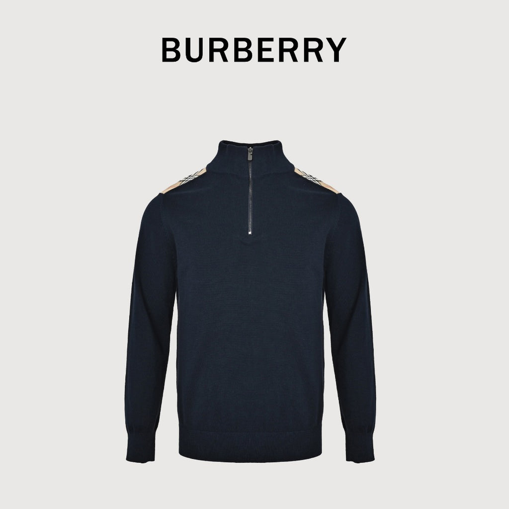 Burberry Check-Shoulder Half-Zip Cashmere Sweater