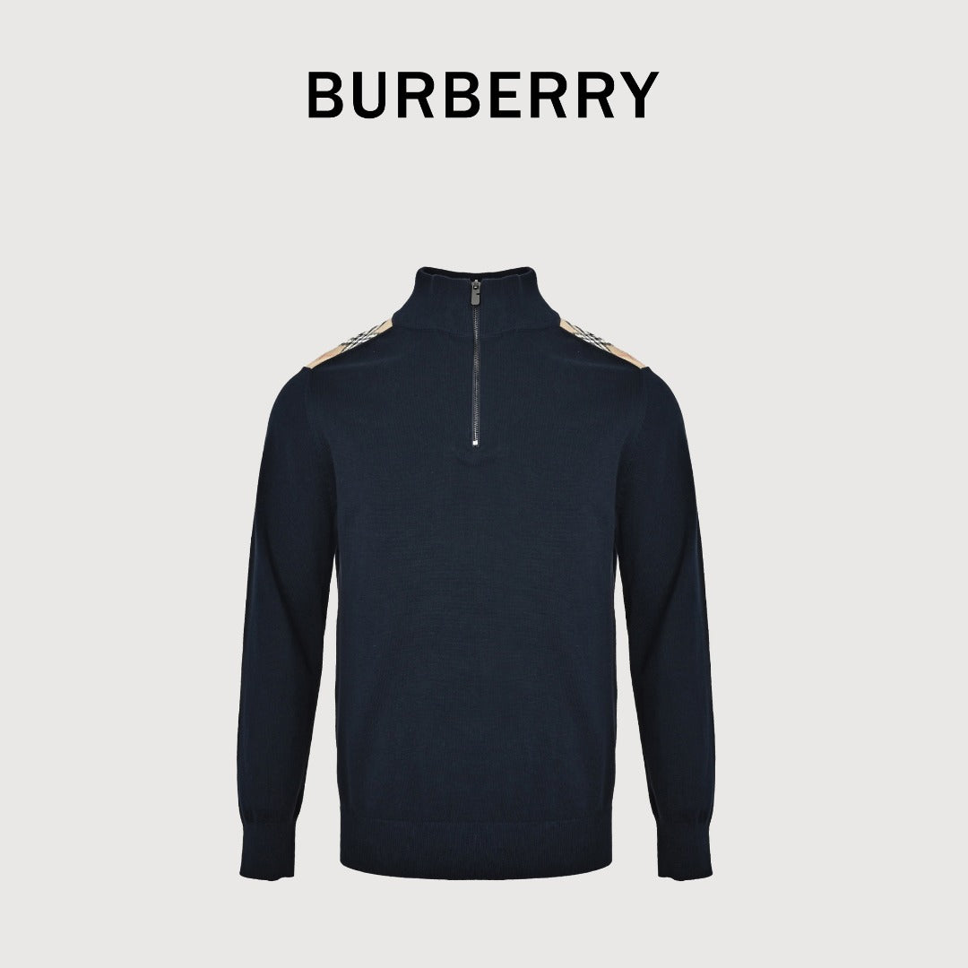 Burberry Check-Shoulder Half-Zip Cashmere Sweater