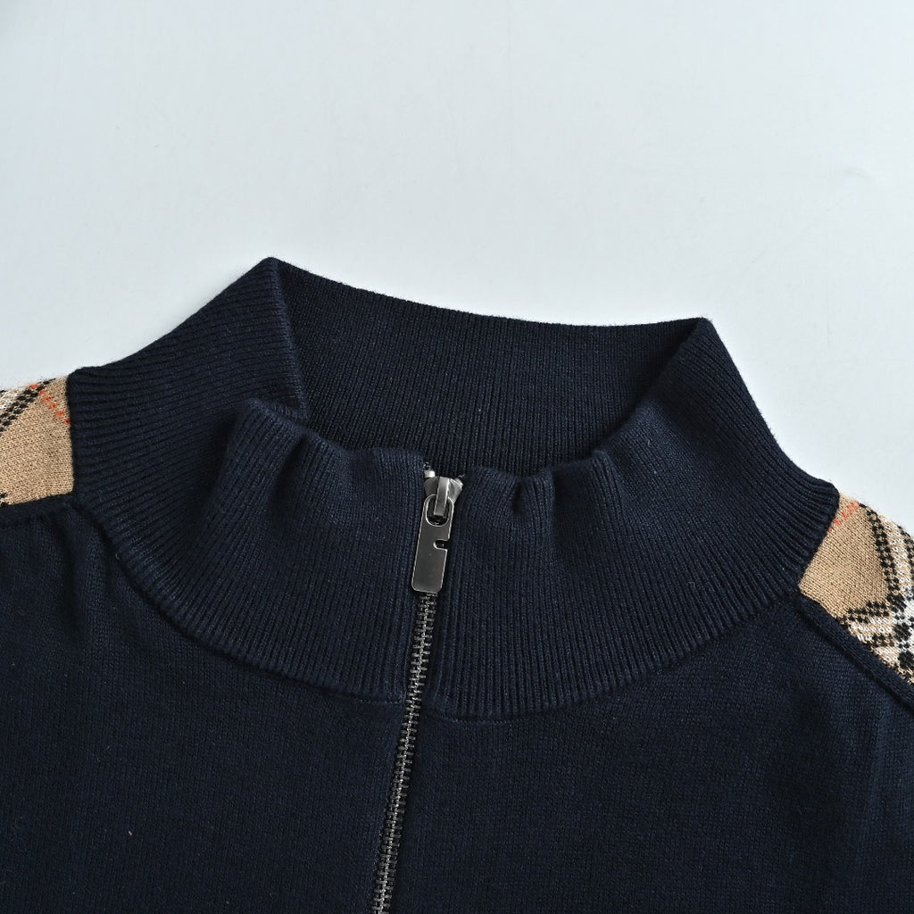 Burberry Check-Shoulder Half-Zip Cashmere Sweater