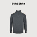 Burberry Check-Shoulder Half-Zip Cashmere Sweater in Gray