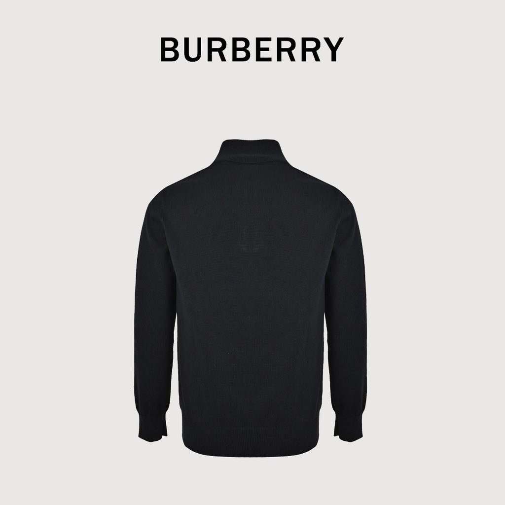 Burberry Check-Shoulder Half-Zip Cashmere Sweater in Black