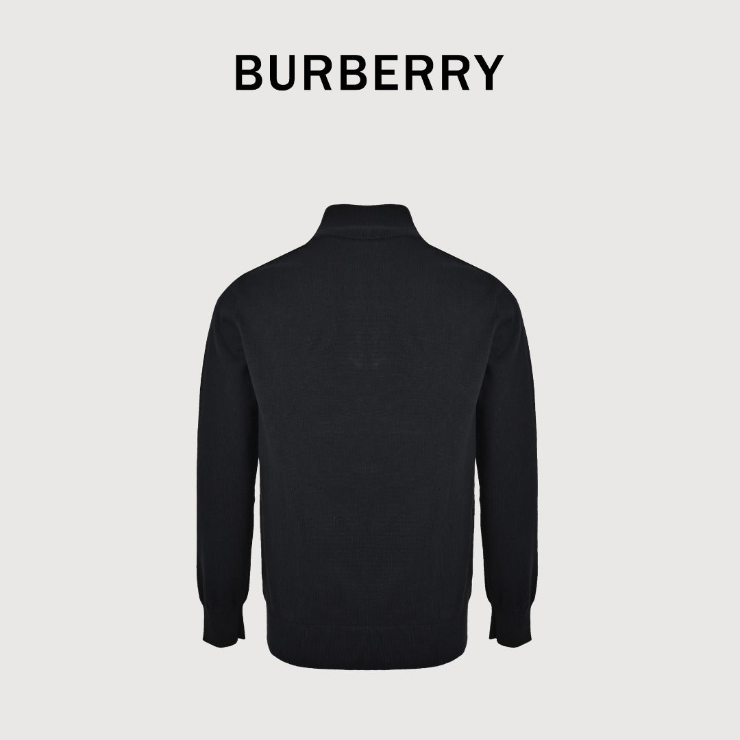 Burberry Check-Shoulder Half-Zip Cashmere Sweater in Black
