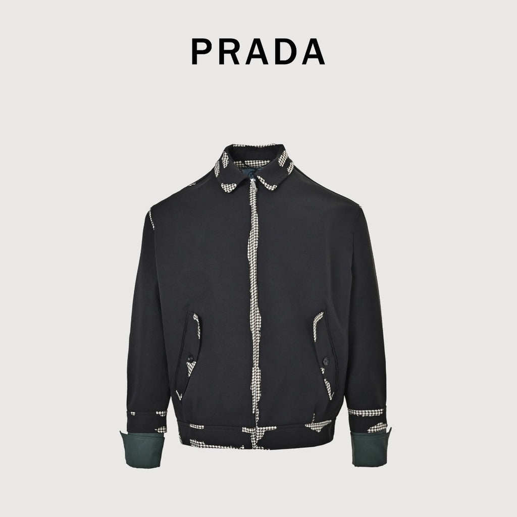 Prada Houndstooth Burnout-Effect Zip-Up Jacket