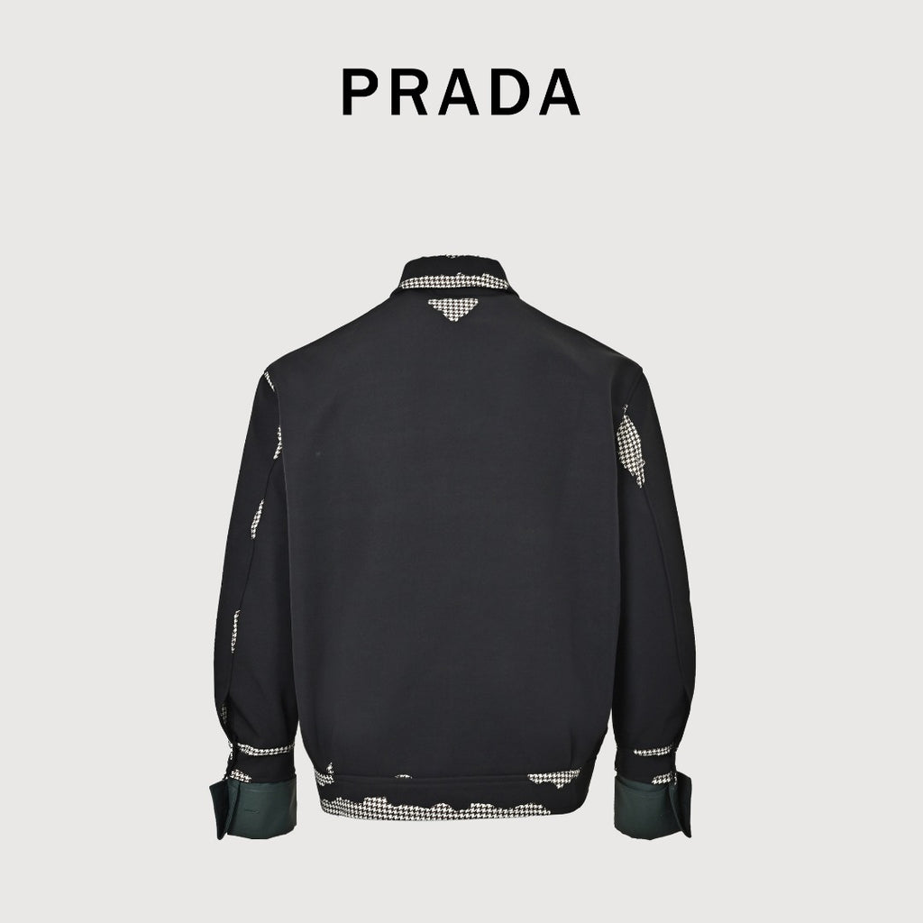 Prada Houndstooth Burnout-Effect Zip-Up Jacket