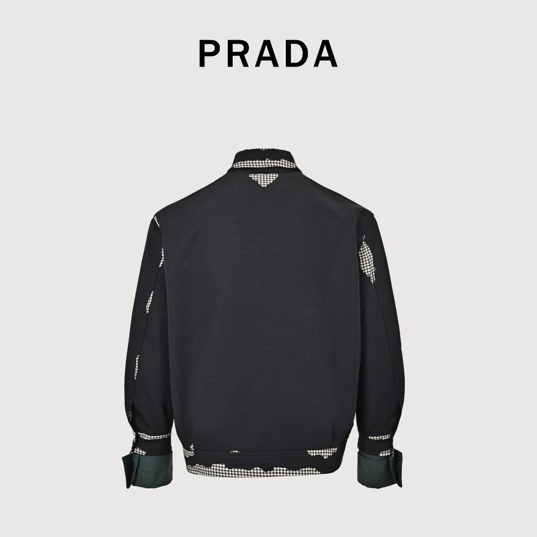 Prada Houndstooth Burnout-Effect Zip-Up Jacket