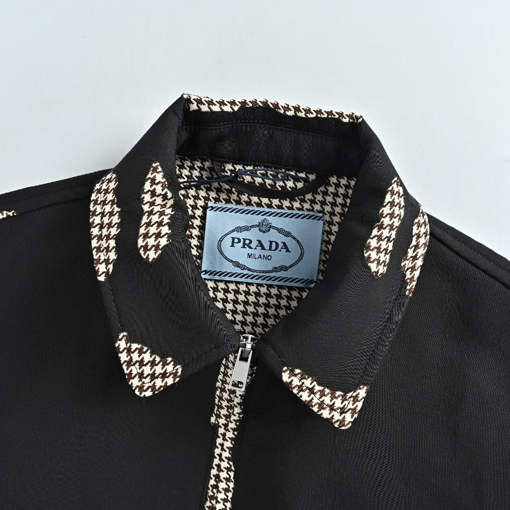 Prada Houndstooth Burnout-Effect Zip-Up Jacket