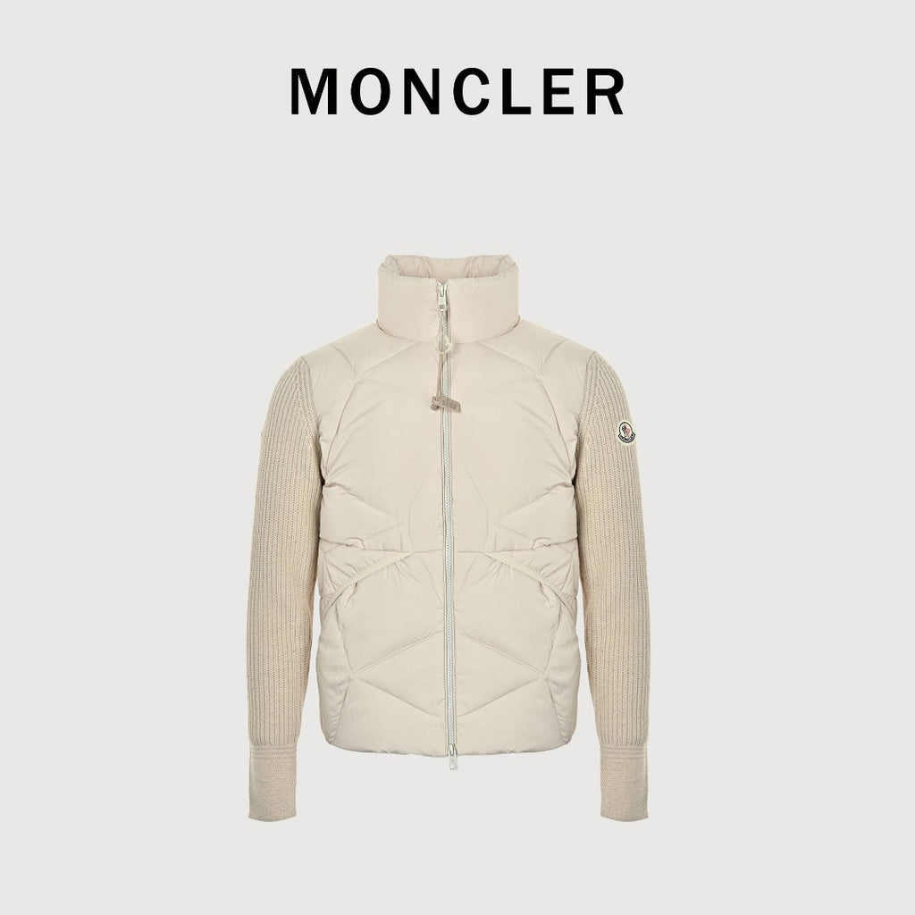 Moncler Rib-Knit and Down Hybrid Jacket in Cream