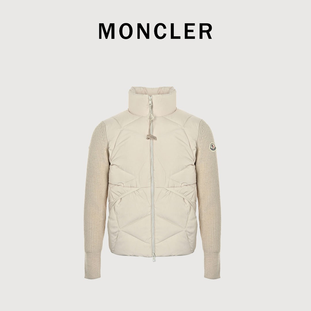 Moncler Rib-Knit and Down Hybrid Jacket in Cream