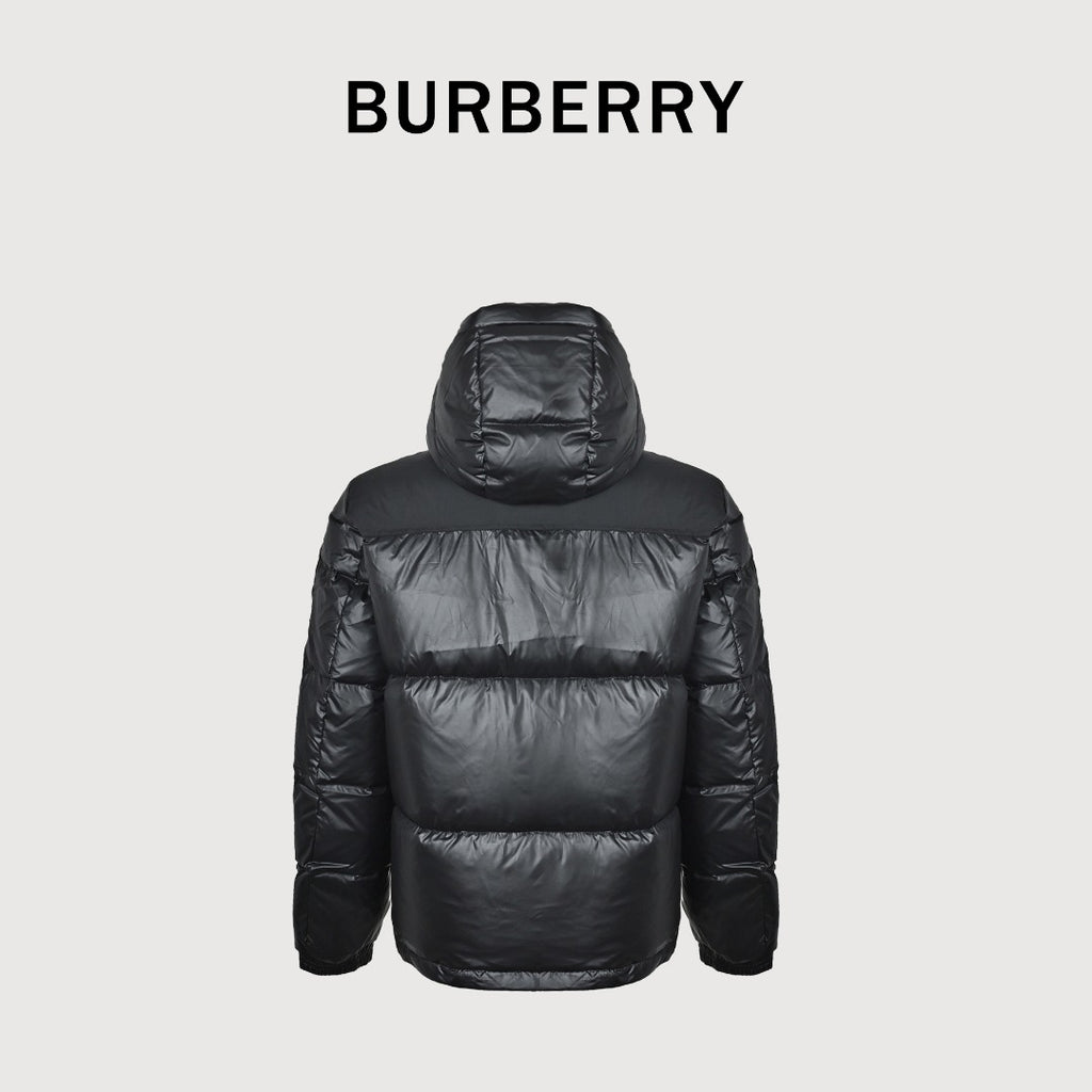 Burberry Sleeve-Logo Hooded Down Puffer Jacket in Black