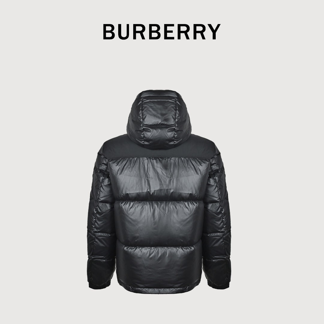 Burberry Sleeve-Logo Hooded Down Puffer Jacket in Black