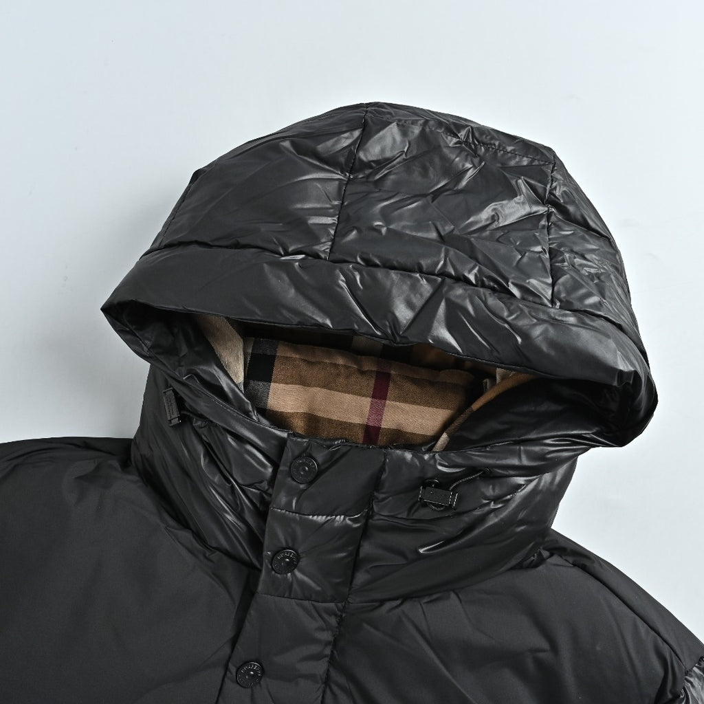 Burberry Sleeve-Logo Hooded Down Puffer Jacket in Black