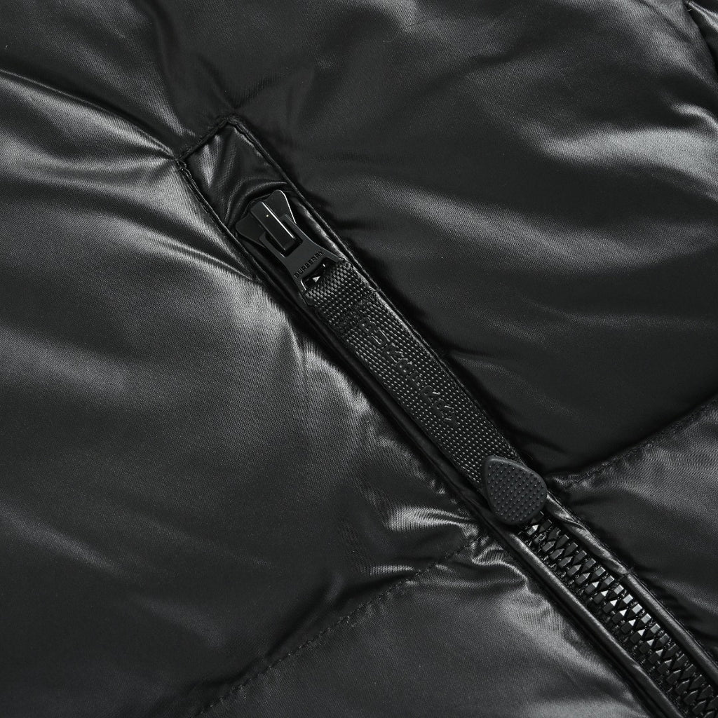 Burberry Sleeve-Logo Hooded Down Puffer Jacket in Black