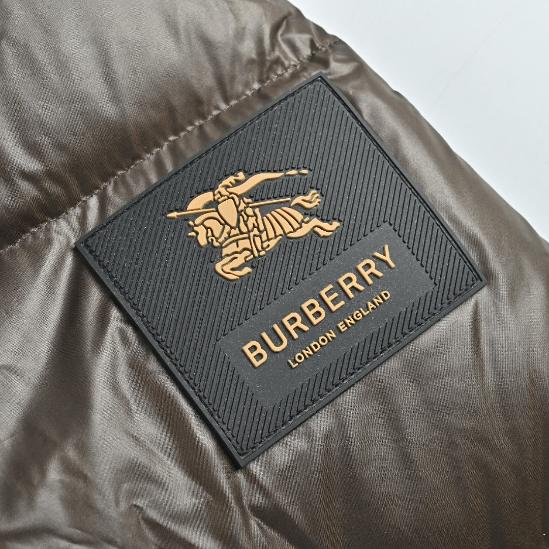 Burberry Sleeve-Logo Hooded Down Puffer Jacket in Dark Olive