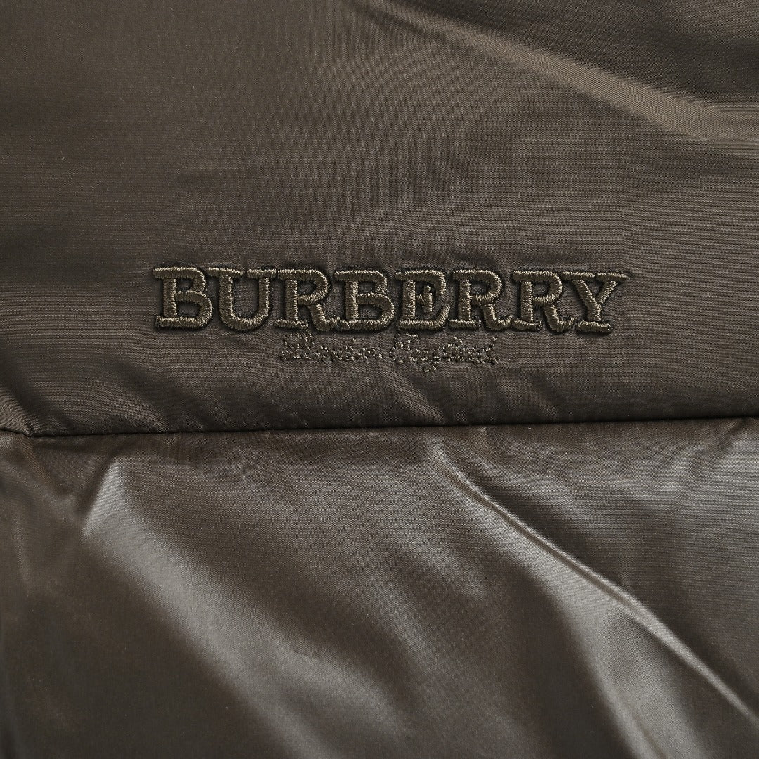 Burberry Sleeve-Logo Hooded Down Puffer Jacket in Dark Olive