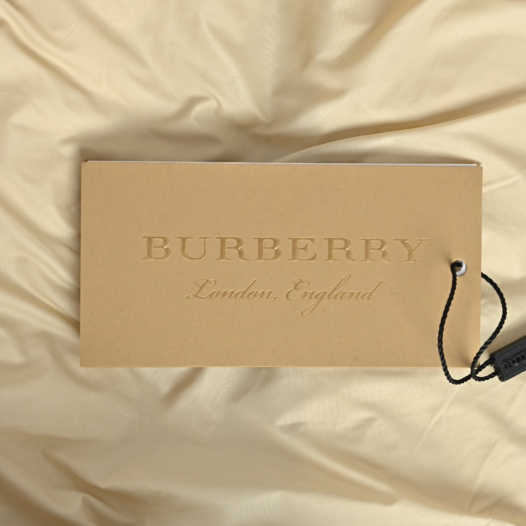 Burberry Equestrian Knight Sleeve-Patch Hooded Down Jacket in Light Beige